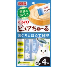 CIAO Pure 貓咪零食 鮪魚口味 貓咪點心, 14g, 4個, SC-532（鮪魚+干貝）