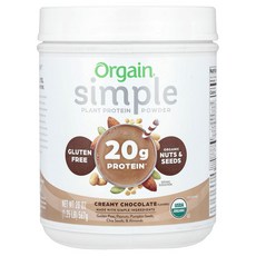 올게인 심플 Simple 플랜트 프로틴 단백질 파우더 크리미 초콜릿 567g, 1개