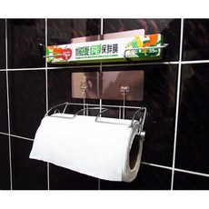 理想置物 台灣製造 免鑽孔無痕貼片 304不鏽鋼 鋁箔紙架 一次買齊 紙巾會煞車, 1個, 台規紙巾架+台規保鮮膜架（圖一）