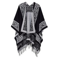 Urban CoCo 여성용 프린트 태슬 오픈 프런트 판초 케이프 랩 숄 시리즈 12-블랙 One Size 142283, 시리즈 11-블랙