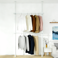 LA DERIVE 32mm 와이드 2단 행거 고정식 장착형 튼튼한 폭 조절 행거, 화이트