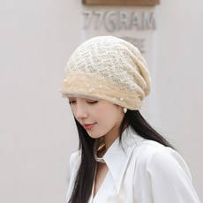 韓版春夏季女士珍珠蕾絲套頭月子帽時尚街頭旅遊透氣甜美包頭帽子
