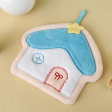 【Sunday】可愛卡通擦手巾吸水掛式速乾加厚衛生間手帕毛巾珊瑚兒童廚房抹布 小房子擦手巾 加厚不掉毛毛巾, 1個, 小房子擦手巾【藍色】, 藍色