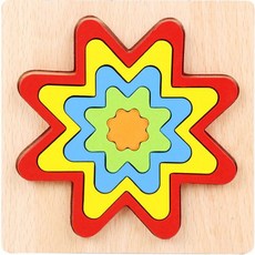 兒童木製拼圖玩具，形狀圖形認知啟蒙益智玩具，幼兒園教具手抓板幾何拼圖, 1個, 5. 八角雪花形