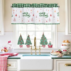 DWCN 거실용 크리스마스 밸런스 커튼 작은 창문용 크리스마스 밸런스 농가 솔리드 쇼트 토퍼 - 패널 1개 106.7 x 45.7cm(42 x 18인치) 그린 그리드 크