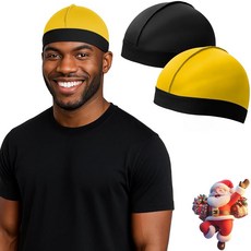 듀라라 조절 가능한 웨이브 캡 360 540 720 웨이브용 프리미엄 탄성 스타킹 캡 452486, 검정+금색 452486