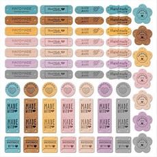 56pcs 수제 가죽 라벨 크로 셰 뜨개질 용 수제 가죽 레이블 수제 품목을위한 다채로운 가죽 레이블 니트 DIY, 사진 색상