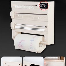 家用免打孔壁掛式保鮮膜錫紙切割器捲紙架定時款, 1個, 5代保鮮膜錫紙切割器收納5合1 公尺0