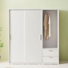 라자가구 위드 빅 1800 슬라이딩 옷장+서랍행거장 jy219 옷장세트, 화이트