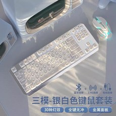 기계식 키보드 마우스 세트 유선 무선 겸용 RGB 게이밍 알루미늄 핫스왑 사무용 컴퓨터 주변기기, 로우프로파일, O_화이트-화이트빛 87키+무선게임마우스, 블랙 축 e스포츠 플레이어