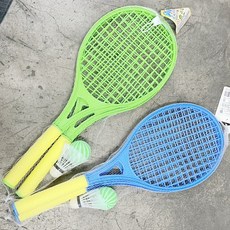 兒童羽毛球拍玩具套裝：塑膠球拍、親子互動家家酒、露營玩具、幼兒玩具、生日禮物、幼稚園分發禮品, 1個, 藍綠(塑膠)隨機一組
