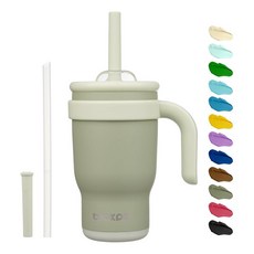 BJPKPK 핸들 앤 스트로우 트래블 텀블러 414ml 로즈 레드, 14 Ounces, ForestGreen