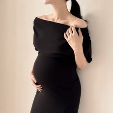 임산부 투웨이 원피스 주수 만삭 사진 셀프 스냅 촬영 오프숄더 키작녀 하객룩 임부복