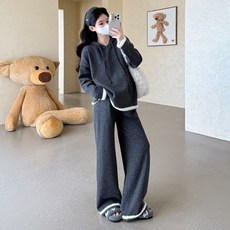 임신부 추동 세트 가을 겨울 임부복 패션 시크 소프트 후드 상의 + 와이드 팬츠 투피스 SJS