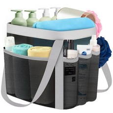 YASONIC 기숙사 대학 방 필수품을 위한 메시 샤워 캐디 휴대용 이중 손잡이가 있는 8포켓 대형 샤워 가방 해변 수영 욕실 해변 캠프 체육관용 벽걸이 샤워 바구, Black-Grey, 1