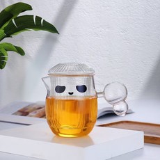 新款可愛熊貓帶蓋玻璃泡茶壺 耐熱家用辦公杯茶水分離杯花茶壺, 1個, 壓嘴500ml