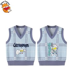 春秋寶寶童裝針織上衣男童奧特曼休閒圓領毛衣兒童純棉格子馬甲潮