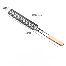 烤肉專用香腸籃 燒烤網 燒烤籠 烤肉夾網 木柄BBQ烤網燒烤架, 原色, 1個, 1層