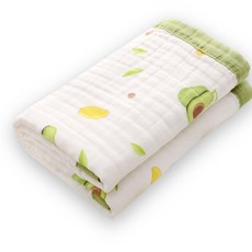 아기 사계절 보들보들 순면 거즈 블랭킷 프린트 담요 기저귀 매트 속싸개 흡수력 좋은 수건 목욕타올 이불, 아보가도 6겹