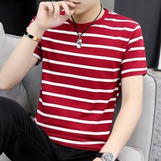 couchsurfing 남성 아이스 실크 스트라이프 반소매 티셔츠