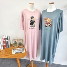 빅사이즈 촉감좋고 신축성좋은 귀여운 컬러곰 반팔 수면 원피스/꿀잠옷 수면잠옷 파자마파티 일복 임부원피스