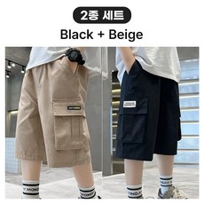 엘바리스 키즈 데일리 베이지 카고 밴딩 반바지 2종세트
