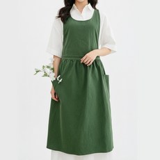 엣모스트 북유럽 린넨 원피스 주방 예쁜 앞치마, 1개, 그린