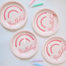 마블파티 핑크레인보우 파티접시 18cm(6개입) 일회용 접시 캠핑, 1개