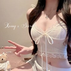 少女蕾絲花邊繫帶吊帶背心 短上衣