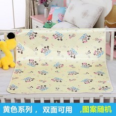 冰絲隔尿墊嬰兒童成人涼席水晶絨夏薄款防水透氣可洗雙麵用姨媽墊, 1個, 冰絲涼席+水晶絨 黃色係列圖案隨機,60 * 80cm
