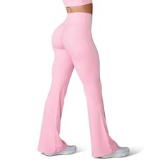 HEGALY 여성용 플레어 요가 팬츠 - 크로스오버 플레어 레깅스 버터처럼 부드러운 하이 웨이스트 운동 캐주얼 부츠컷 팬츠 밝은 핑크. XL, 81.3cm(32인치) 안쪽 솔기, 밝은 핑크