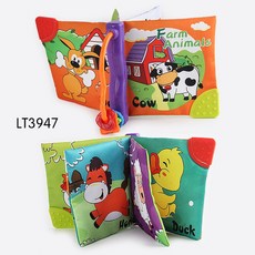 現貨寶寶布書A6N帶響紙BB牙膠，嬰兒布書早教益智玩具，乳牛國王ABC動物圖案，商檢合格大號布書, 封面乳牛 / 認識動物