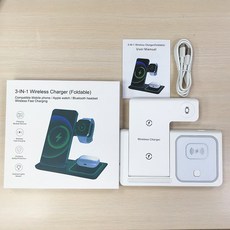 新款摺疊三合一無線充適用蘋果耳機手錶15W摺疊夜燈無線充電器, 1個, 如圖