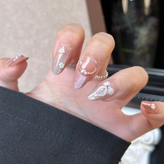 貓眼穿戴甲高級感閃鑽漸變新年美甲甲片小紅書爆款穿戴式指甲片, 1個, BY1783雅人清致:手工甲S碼#10片/袋