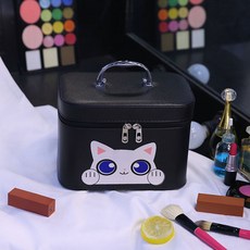 화장품 가방 휴대용 귀여운 여성용 보관 상자, 샤오 마오 스퀘어 박스-블랙 미디어