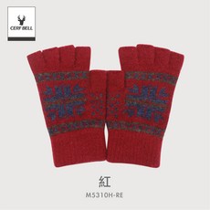 體溫魔術師丨男士復古雪花單層半指手套 針織柔軟保暖手套 通勤騎車休閒百搭款, 紅, 1個
