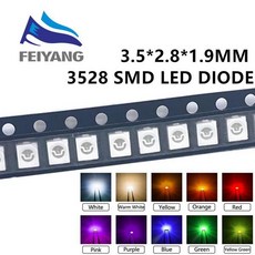 100pcs 슈퍼 밝은 3528 1210 SMD LED 레드/그린/블루/옐로우/화이트 LED 다이오드 3.5*2.8*1.9mm 핑크 UV 퍼플 오렌지 아이스 블루 따뜻한 전자 부품 액세서리 소스, Yellow Green 2V