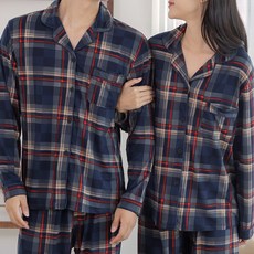 남여공용 커플 체크 긴팔 잠옷 파자마