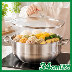 리쿡 특대형 인덕션 스테인레스 가정용 찜기+전골냄비 세트, 1개, 34cm