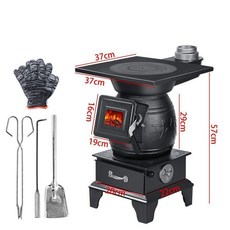 가정용 주철 화목 장작 무쇠 난로 벽난로 실내 소형 주물 야외, 대형 + 악세서리세트