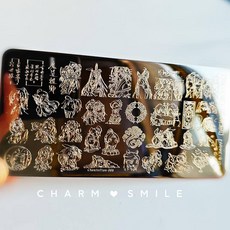 네일 템플릿 만화 캐릭터 스탬핑 플레이트 프렌치 라인 기하학 꽃 잎 동물 이미지 스테인레스 스틸 아트 스텐실, 옵션41) CJT-088, 1개