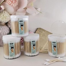 興雲網購 木頭棉花棒, 1個, 圓形盒棉棒200支
