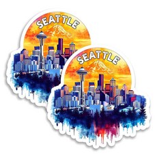 ECLATIS 시애틀 스카이라인 워싱턴 자석 10.2cm4인치 2팩 - 냉장고 사물함 모던 키친 주방 사무실용 초강력 흡입한 비닐 장식 스포츠 귀엽고 재미있는 미적 쿨 내구성, ECLATIS 시애틀 스카이라인 워싱턴 자석 10.2c