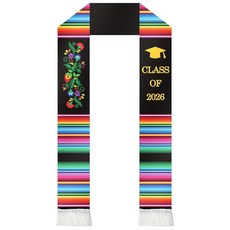 멕시코 졸업 스톨 - 2026 클래스 새시 - 꽃무늬 멕시코 졸업 스톨 | 2026 졸업용 정통 멕시코 띠