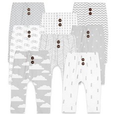 유아 남아 여아용 면 아기 바지 세트 8팩 유아 신생아부터 24개월 회색., 12 Months