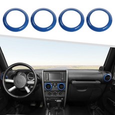 지멘 호환 지프 랭글러 JK 및 언리미티드 2007-2010 4개 세트 센터 콘솔 대시 에어컨 출구 커버 AC 통풍구 링 인테리어 트림 액세서리 블루 USA, Blue