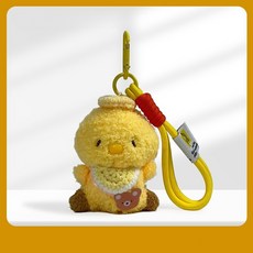 呆萌黃色小鴨毛絨掛件，可愛小雞公仔，書包包包掛飾鑰匙扣, 1個, 【小黃鴨】口水巾黃白