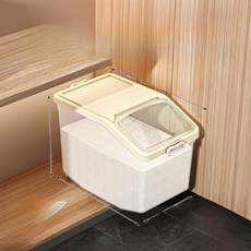 쌀 보관통 주방 위생용기 등급 보관함 습기 방지 곡물 통 북유럽 스타일 플라스틱 보관 용기, 17)크림 화이트 - 용량 25kg- 계량컵 증정