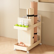 예스원 피트니스 운동용품 수납 트롤리 2단 50 x 26.7 x 55 cm, 베이지1