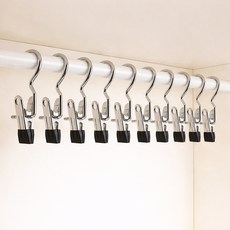 스테인리스 논슬립 클립 집게 옷걸이, 10개, 블랙